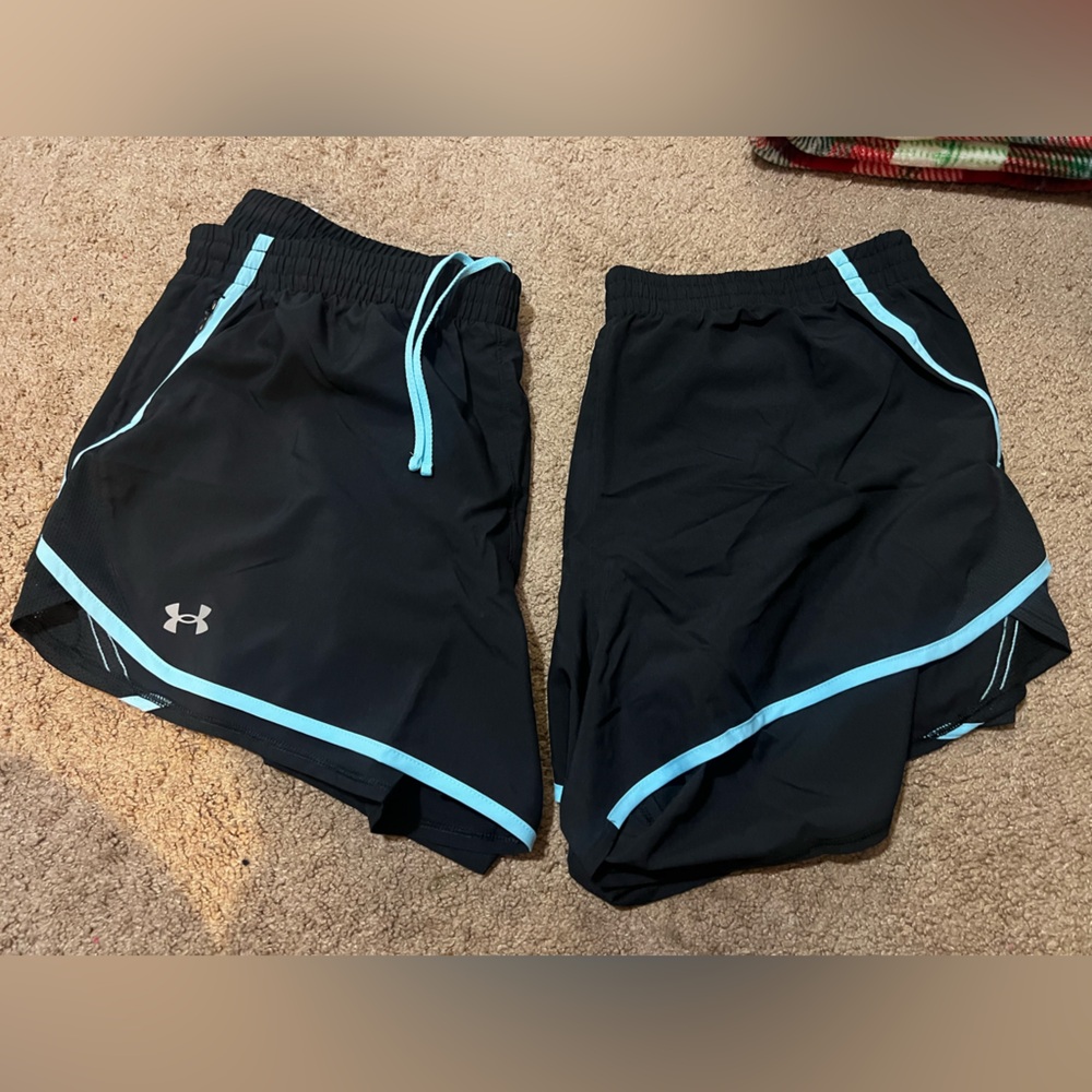 Lot of 2 Under Armour Black and Light Blue Athletic Shorts